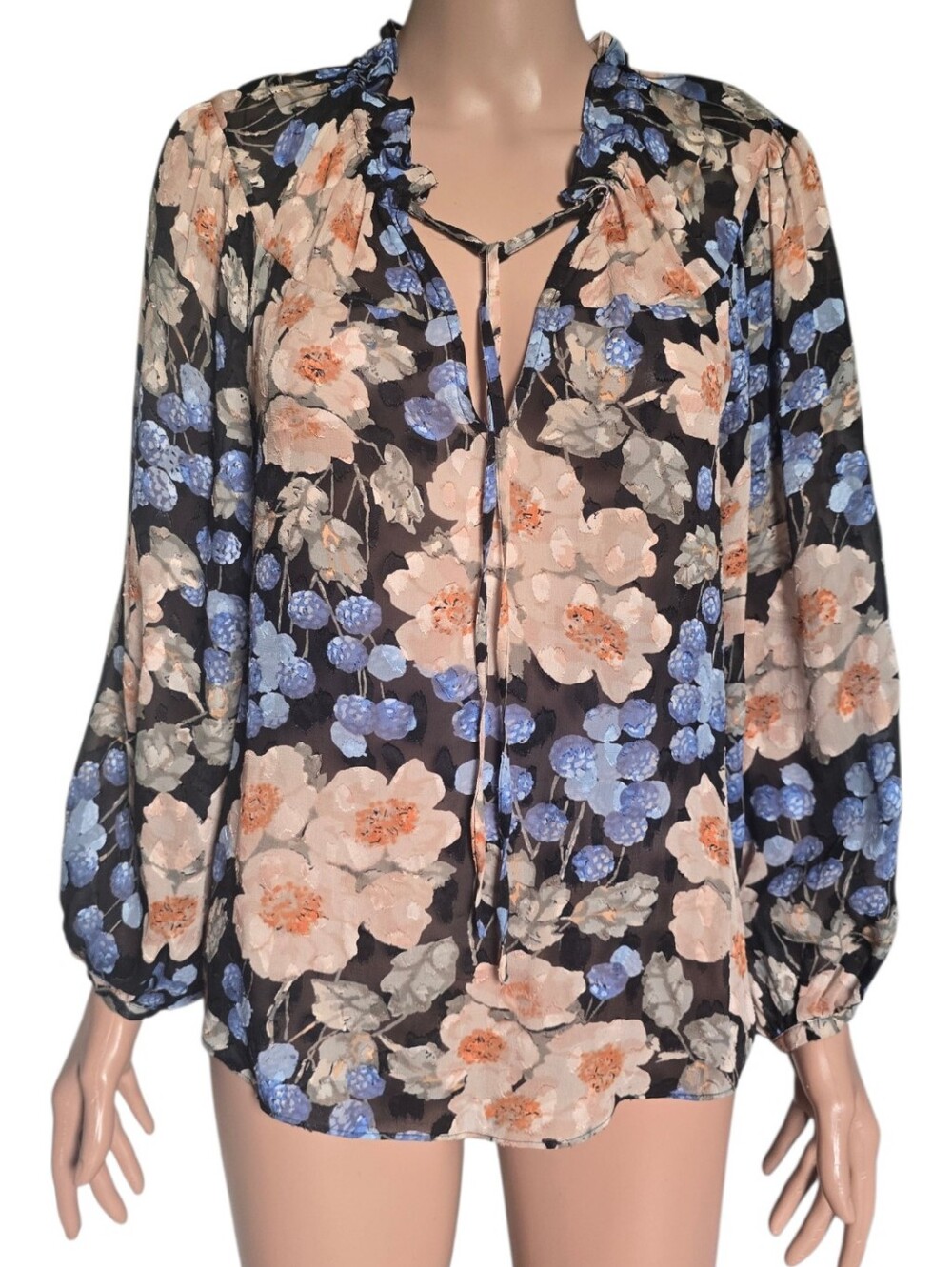 Rebecca Taylor Women's Long Sleeve Floral Blouse Silk Blend - Picture 6 of 13